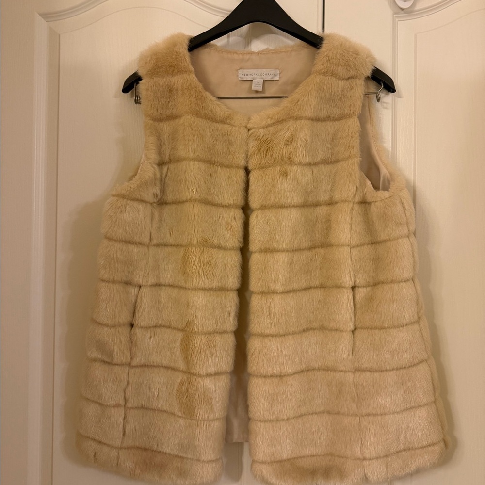New York & Company Tan Faux Fur Vest